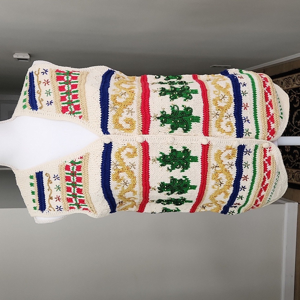 N.E.K. Vintage Christmas Holiday Knit Beaded Vest Womens Sz S